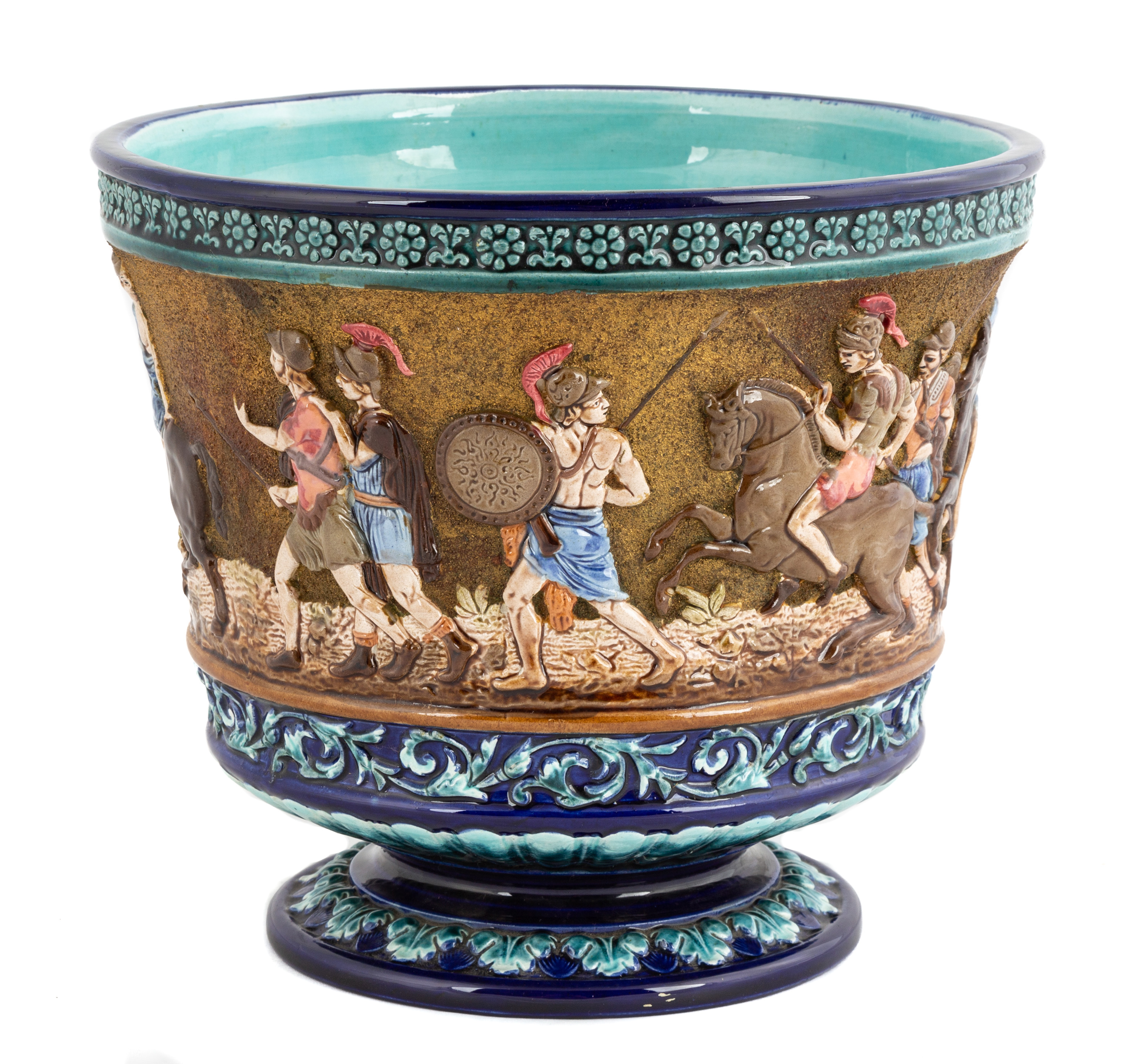 Appraisal: WILHELM SCHILLER AND SONS MAJOLICA POT WITH ROMAN SOLDIERS th