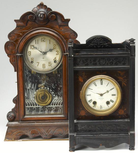 Appraisal: EARLY th C CLOCKS Seth Thomas ebonized mantle clock together