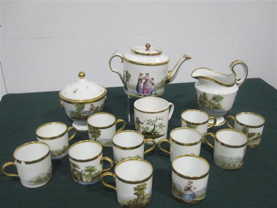 Appraisal: PARIS PORCELAIN COFFEE SERVICE Decorated with gnere scenes labeled on