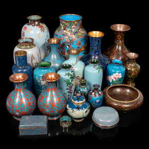 Appraisal: Blue Ground Cloisonn Vessels TH CENTURY of various forms enameled