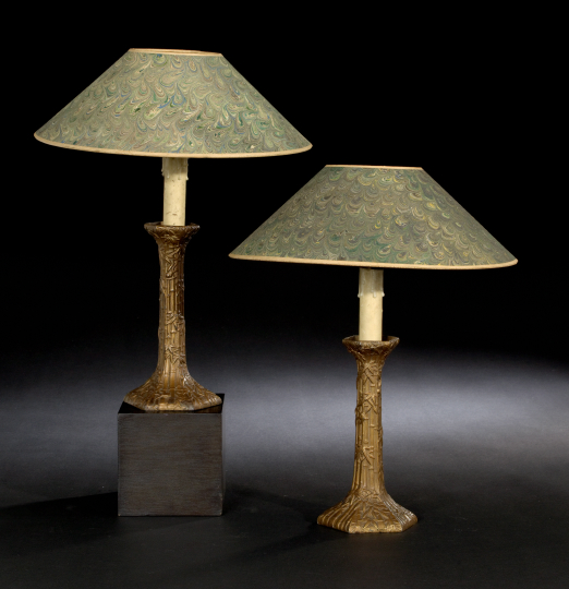 Appraisal: Pair of French Gilt-Metal Bamboo Candlesticks fourth quarter th century