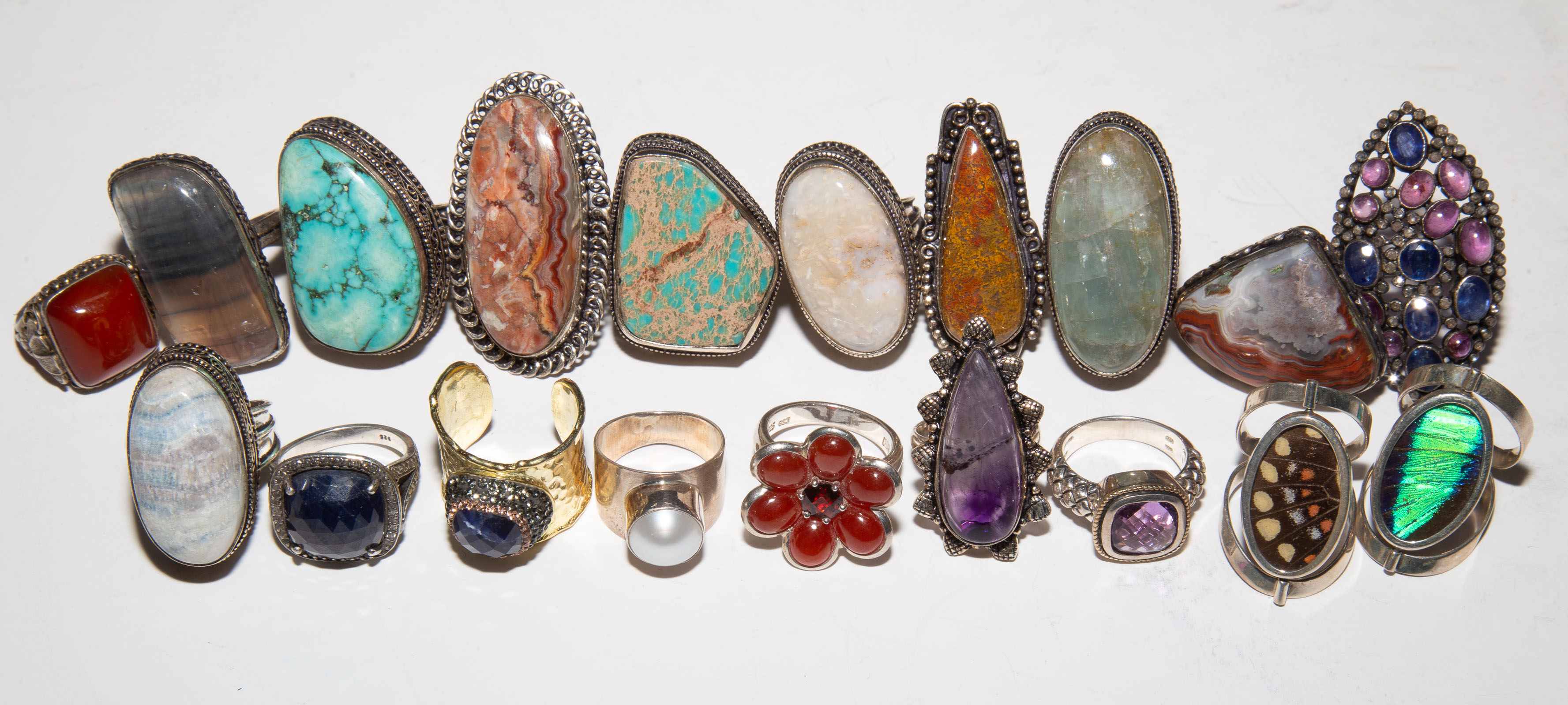 Appraisal: A COLLECTION OF STERLING SILVER GEMSTONE RINGS Sterling silver rings