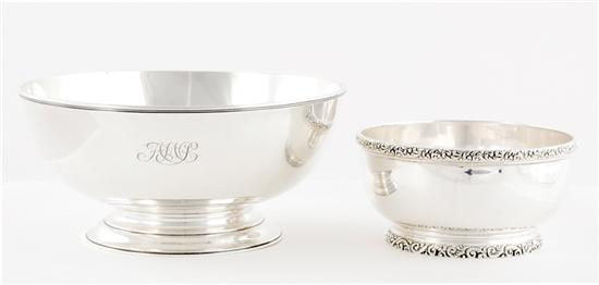 Appraisal: Tiffany Co sterling centerbowl together with diminutive bowl flared centerbowl