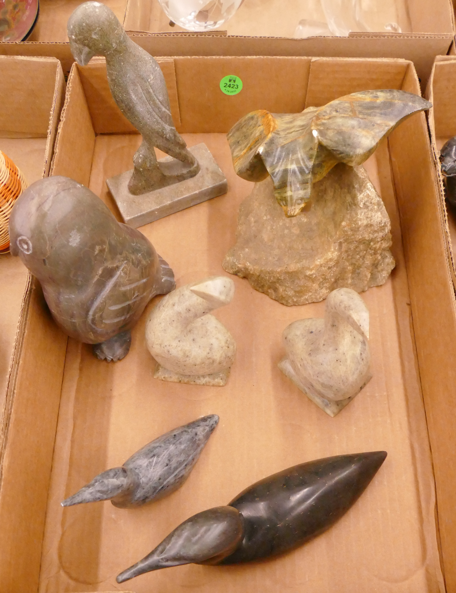 Appraisal: Box pc Alaska Soapstone Bird Carvings- largest ''