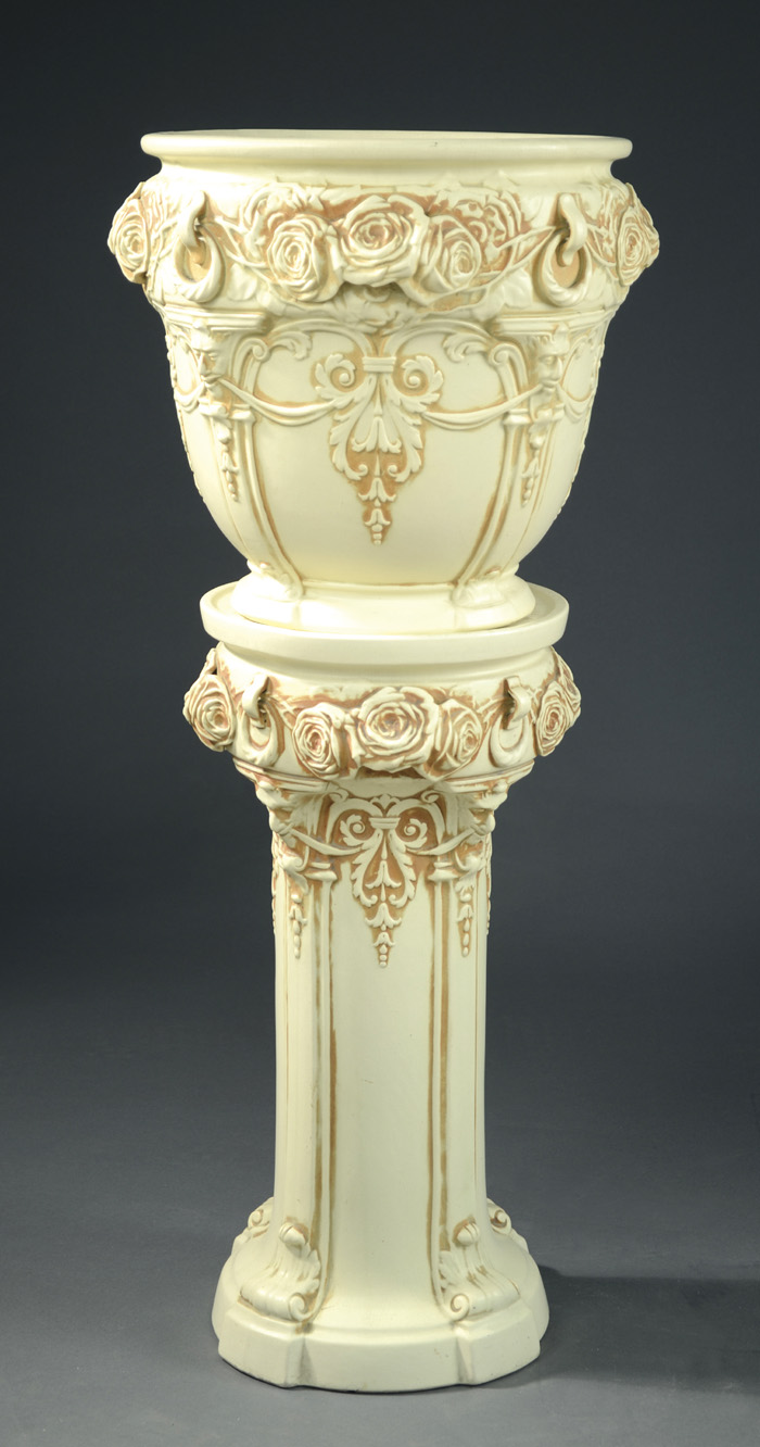 Appraisal: WELLER POTTERY JARDINIERE AND MATCHING PEDESTAL Ivory Ware aka Clinton