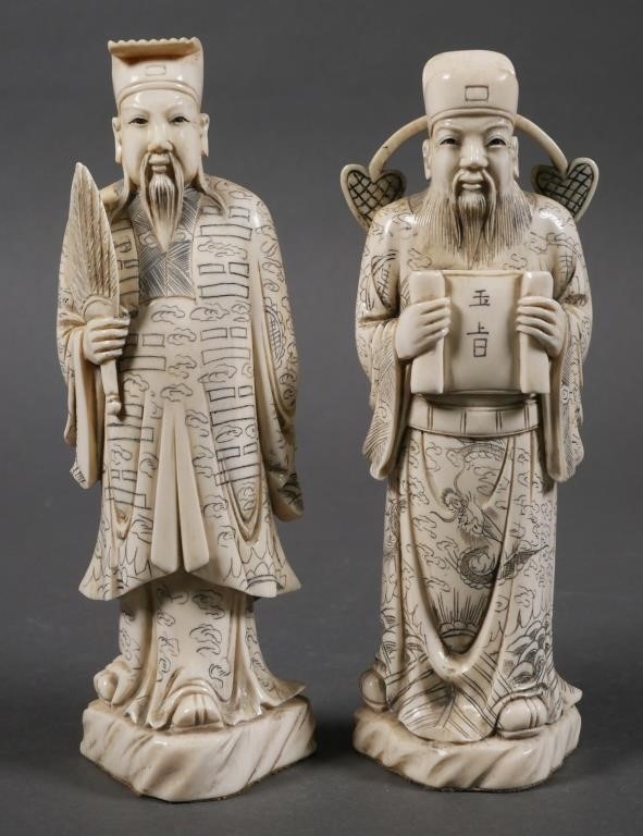 Appraisal: Two Chinese finely carved and very large ivory chess pieces