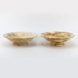 Appraisal: Pair of Italian Specimen Marble Pedestal Bowls Unsigned Restoration to