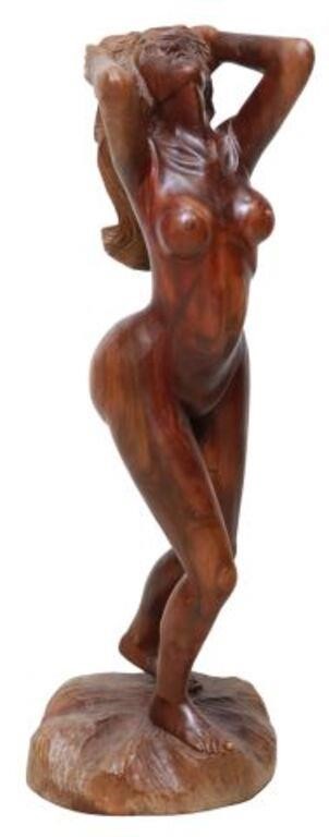 Appraisal: Large carved wood figural sculpture Female Nude in the manner