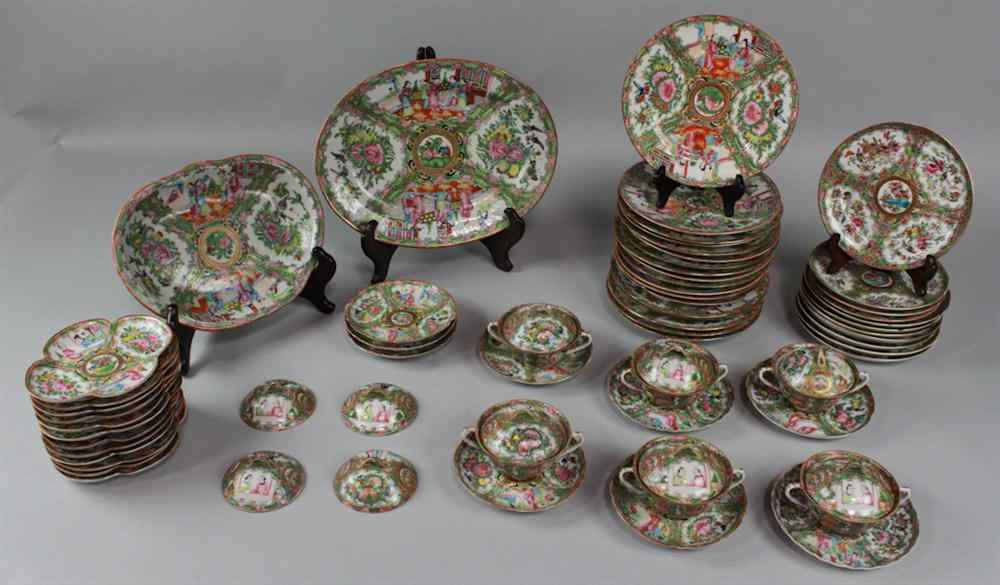 Appraisal: GROUP OF CHINESE ROSE MEDALLION DINNERWARES including bouillon cups and