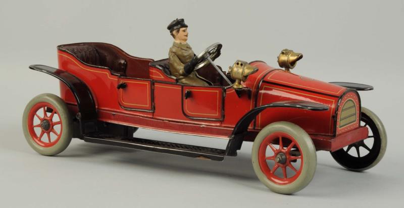 Appraisal: German Tin Litho Wind-Up Gunthermann Auto Original hand painted driver