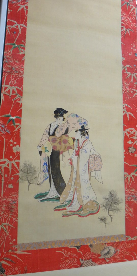 Appraisal: A Japanese hanging scroll th century ink and colour on