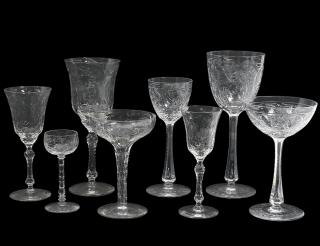 Appraisal: FIFTY-EIGHT PIECE ASSEMBLED ENGRAVED GLASS PART STEMWARE SET European th