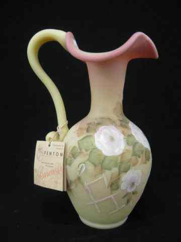 Appraisal: Fenton Burmese Art Glass Pitcher handpainted floral '' excellent