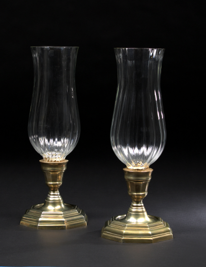 Appraisal: Large Pair of French Brass and Vertical Optic Rib Glass