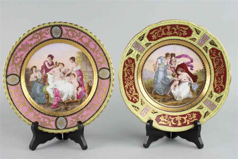 Appraisal: TWO VIENNA STYLE CABINET PLATES bearing blue overglaze Vienna mark