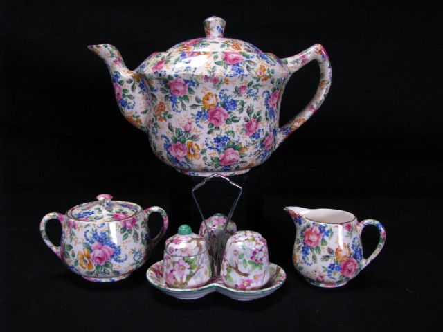 Appraisal: Fenton Rosalynde porcelain chintz tea set including teapot lidded sugar