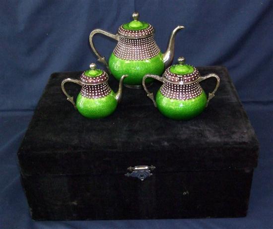 Appraisal: Foreign three piece silver and enamelled tea service comprising tea