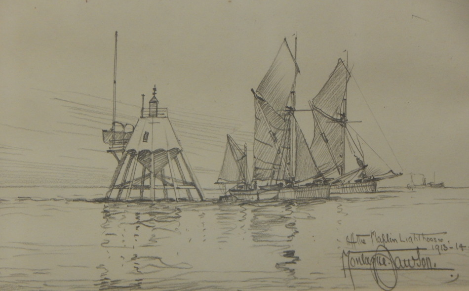 Appraisal: Montague J Dawson - Off the Maplin Lighthouse - drawing