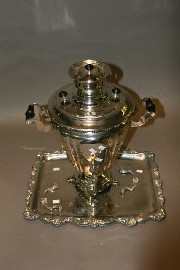 Appraisal: A plated samovar together with a silver plated tray