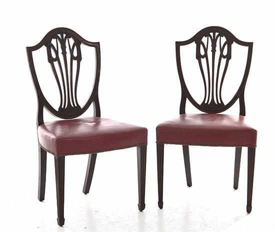 Appraisal: Pair George III carved mahogany sidechairs circa shieldback with Prince