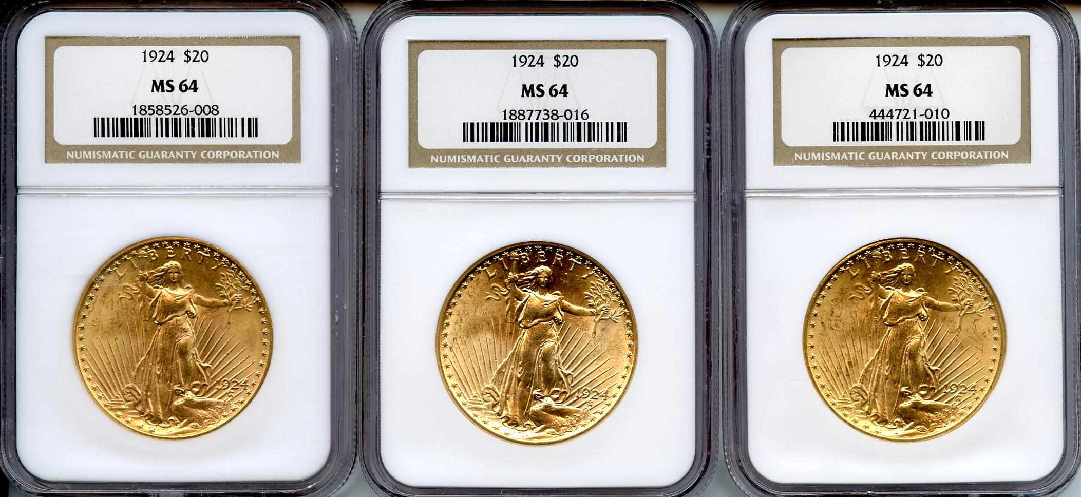 Appraisal: MS NGC A trio of Choice graded type gold coins