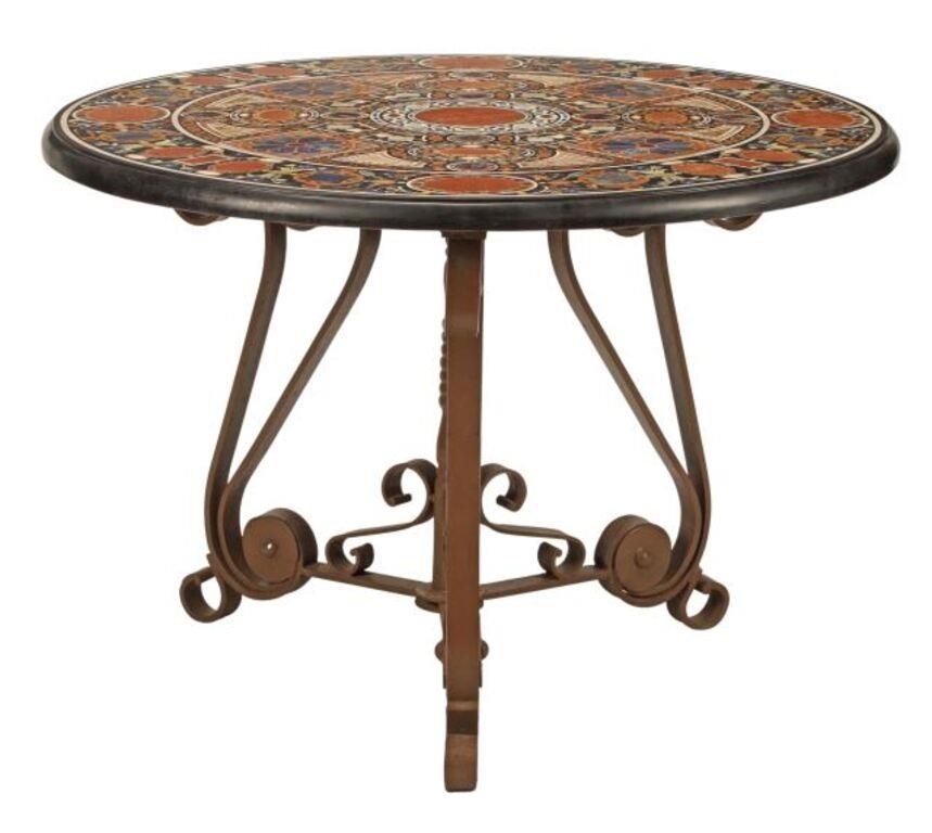 Appraisal: Italianate wrought iron center table with specimen marble top some