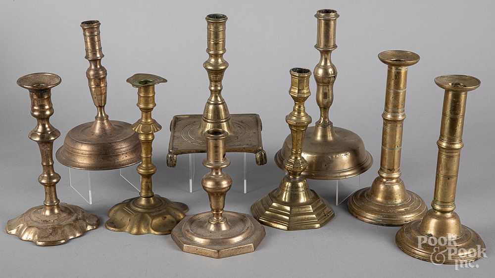 Appraisal: Collection of brass candlesticks th th c Collection of brass