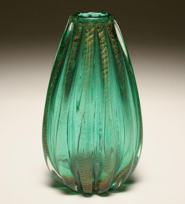 Appraisal: Barovier Toso Cordonato d'Oro art glass vase green body internally