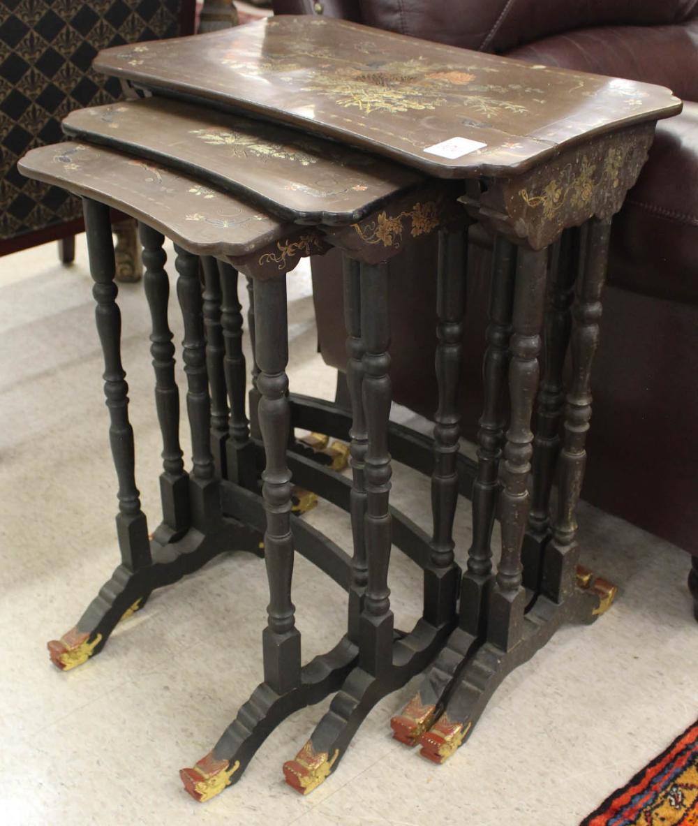 Appraisal: FOUR-PIECE JAPANNED LACQUER NESTING TABLE SET late th early th