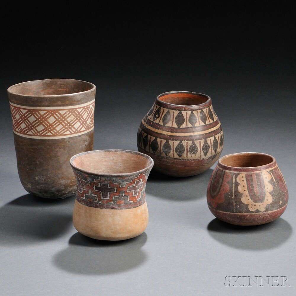 Appraisal: Four Nasca Polychrome Pottery Vessels with geometric and abstract designs