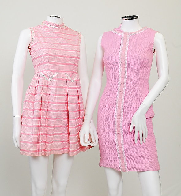 Appraisal: Two pink s mini dresses one with a pink stripe