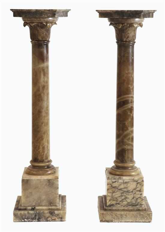 Appraisal: A PAIR OF ALABASTER PEDESTALS Each on square feet with