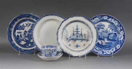 Appraisal: Two Staffordshire blue transferware china plates two Leeds pearlware plates