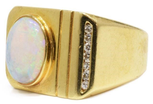 Appraisal: Estate kt yellow gold opal and diamond ring set with