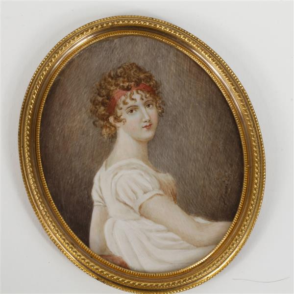 Appraisal: French hand painted portrait miniature on ivory of Madame R