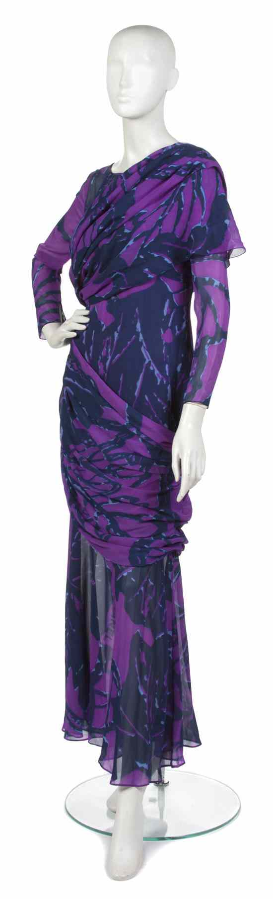 Appraisal: A Chanel Purple and Navy Printed Silk Chiffon Evening Dress