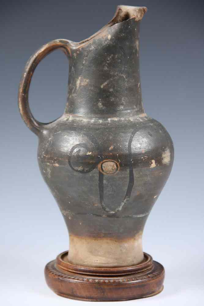 Appraisal: ETRUSCAN EWER - Ancient Etruscan Ewer in glazed terra cotta