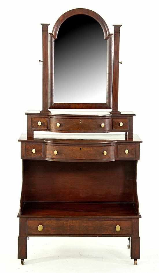 Appraisal: American Classical mahogany dressing stand circa square columns supporting tombstone