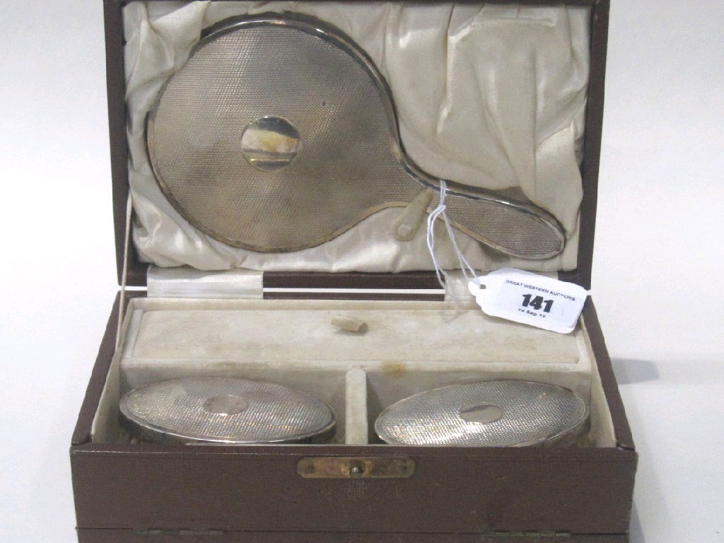 Appraisal: Cased silver backed brush and mirror set Birmingham