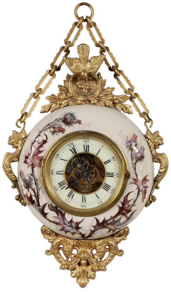 Appraisal: French Porcelain Wall Clock th century porcelain body with gilt