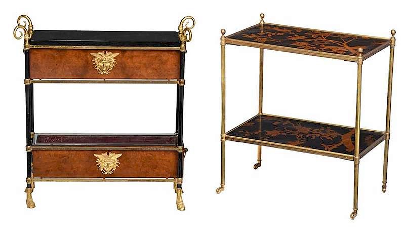 Appraisal: Two Brass Gilt and Ebonized Side Tables th century comprising