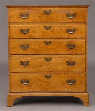 Appraisal: CHIPPENDALE FIGURED MAPLE TALL CHEST OF DRAWERS The back bearing