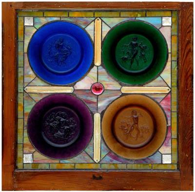 Appraisal: Daum stained glass window four seasons Daum cast glass plates