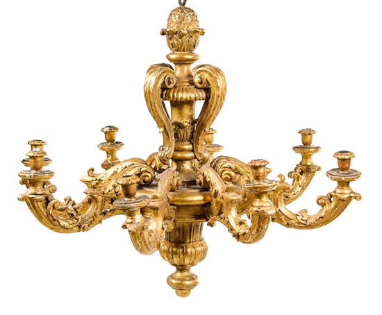 Appraisal: Sale Lot An Italian Giltwood Eight-Light Chandelier th century having