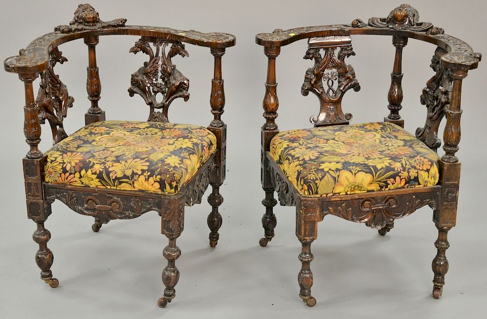 Appraisal: Pair of Continental corner chairs Provenance From an estate in