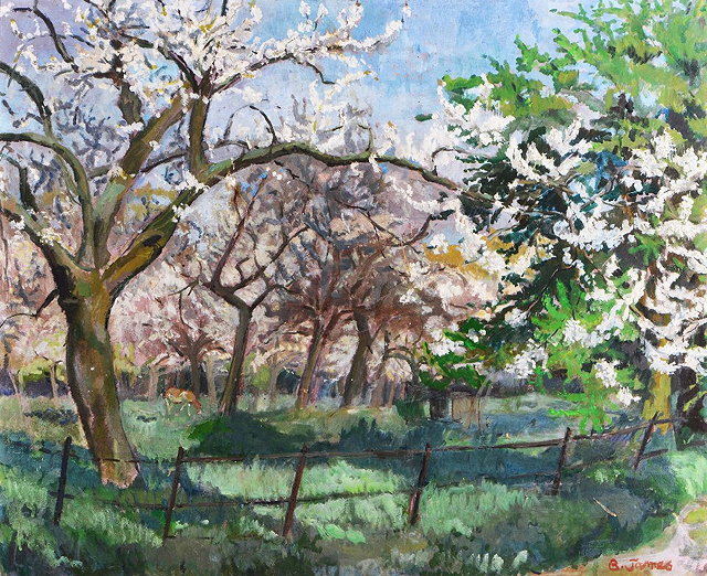 Appraisal: BERTHA JAMES TH CENTURY Apple Blossom signed oils on board