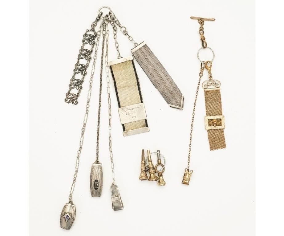 Appraisal: Six silver pocket watch chains together with three gold-filled pocket