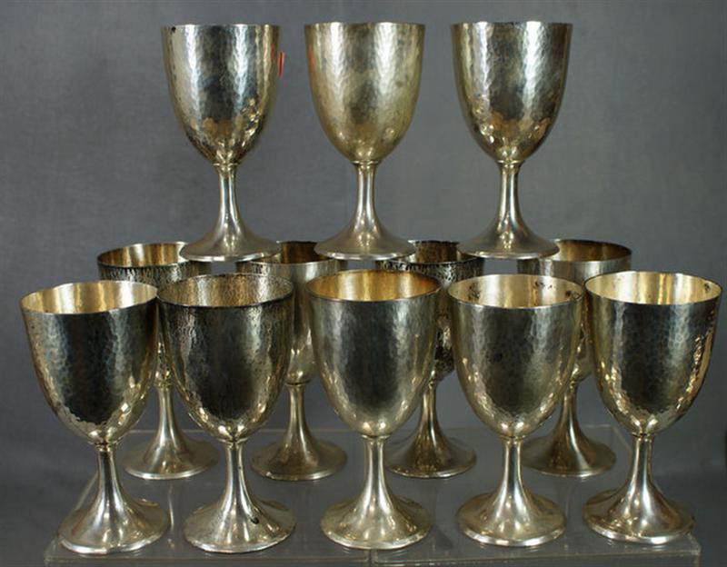 Appraisal: sterling silver hammered wine goblets by Porter Blanchard no mono