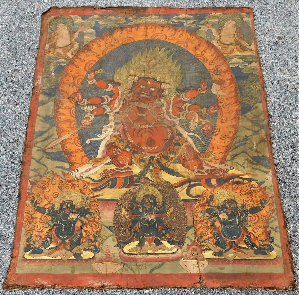 Appraisal: Tibetan Thangka Buddhist Painting of Hyagriva Tibet th Century Hyagriva