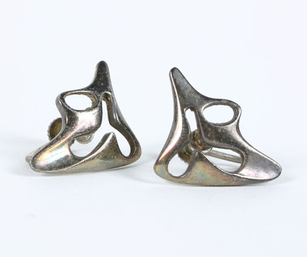 Appraisal: Georg Jensen Modernist sterling earrings Marked verso number H Good